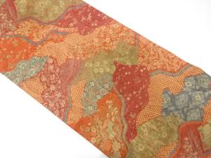 作家物　道長取りに草花模様　全通袋帯